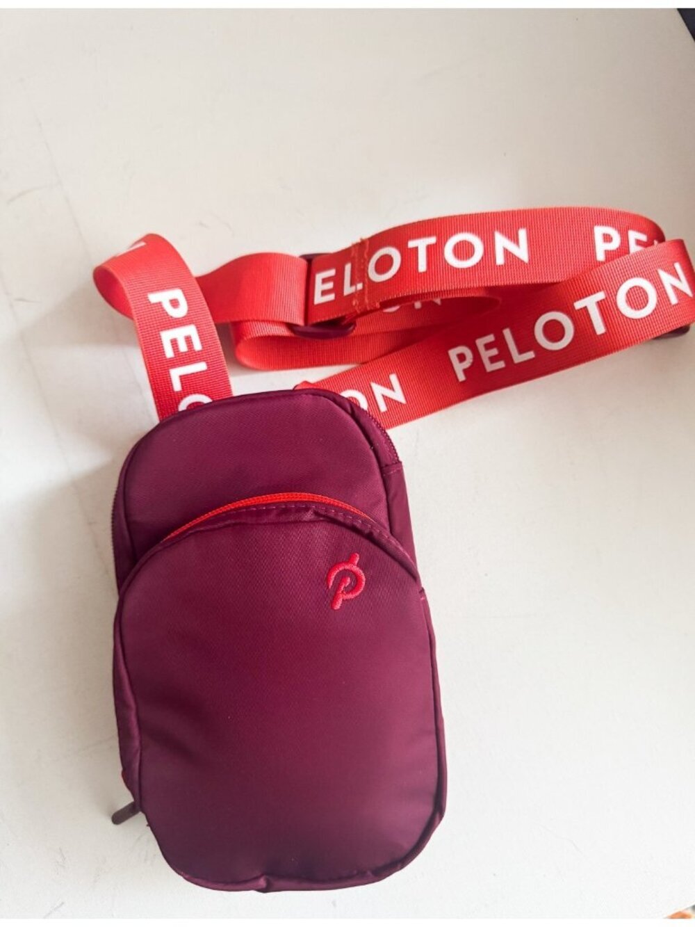 Peloton Fanny Pack Chest Belt Crossbody Bag Zip Closure Orange Plum 9x7" NWOT